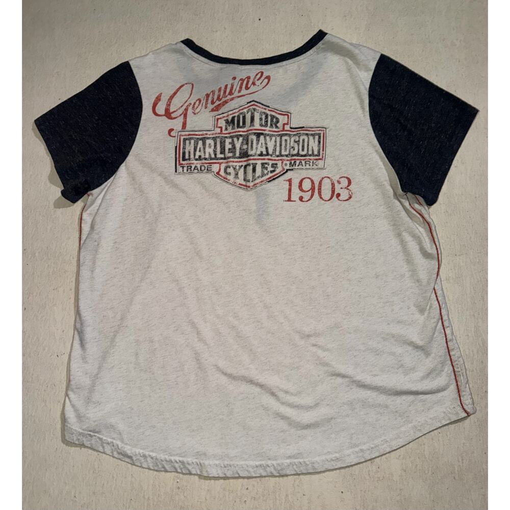 Harley Davidson women’s vintage cream & black short sleeve top - Picture 5 of 16